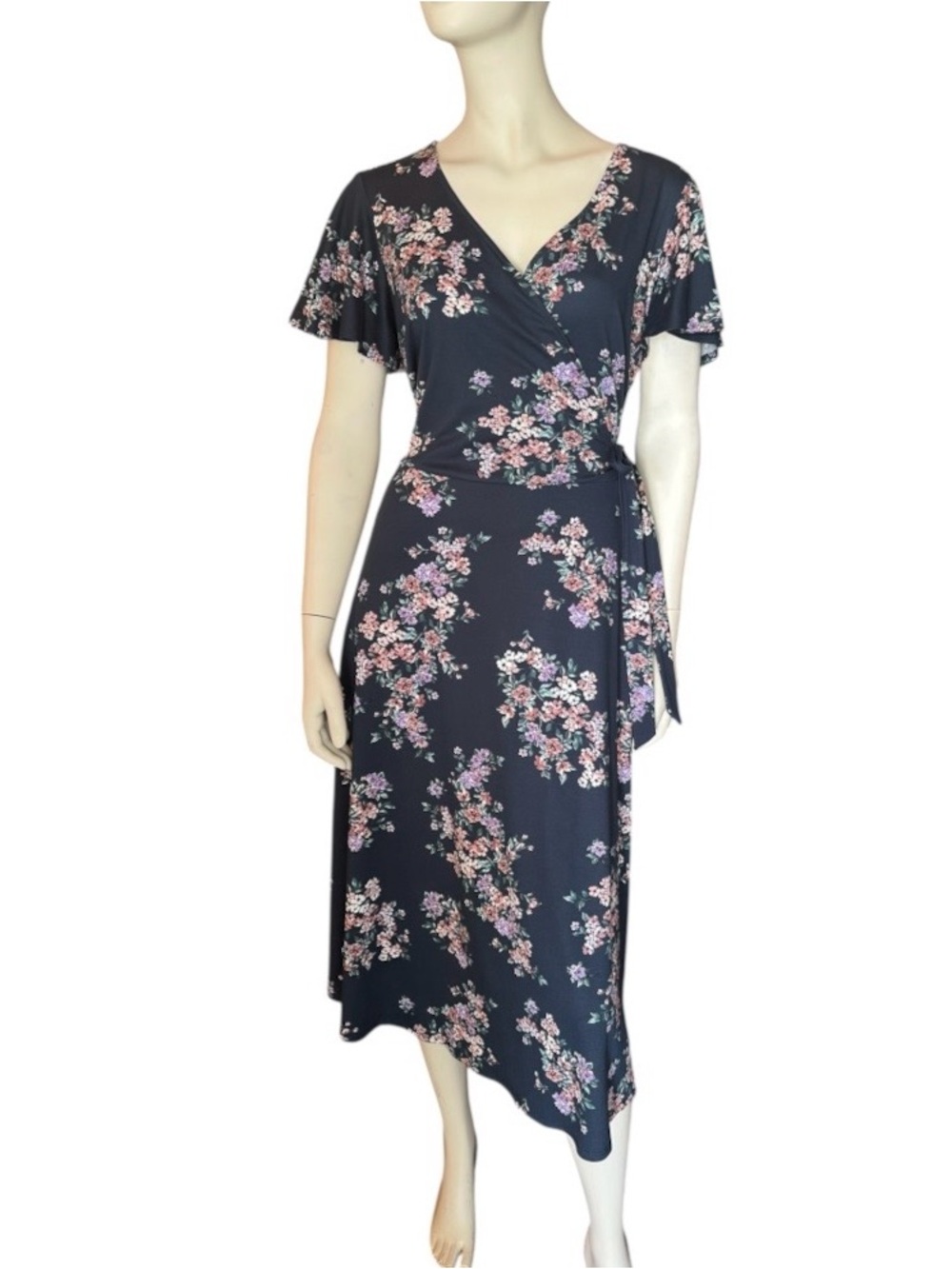 Fortune & Ivy Irene Faux Wrap Floral Dress Blue Size 2X EUC